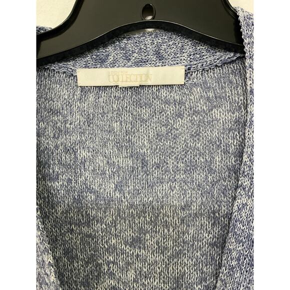 Nordstrom Collection Cardigan Boyfriend Blue Sweater Striped Linen Size Medium - Picture 6 of 7
